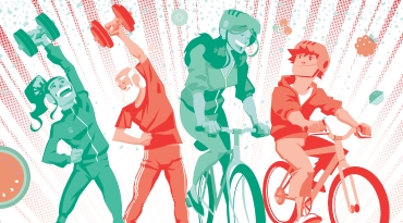 femmes et hommes faisant du sport et du velo