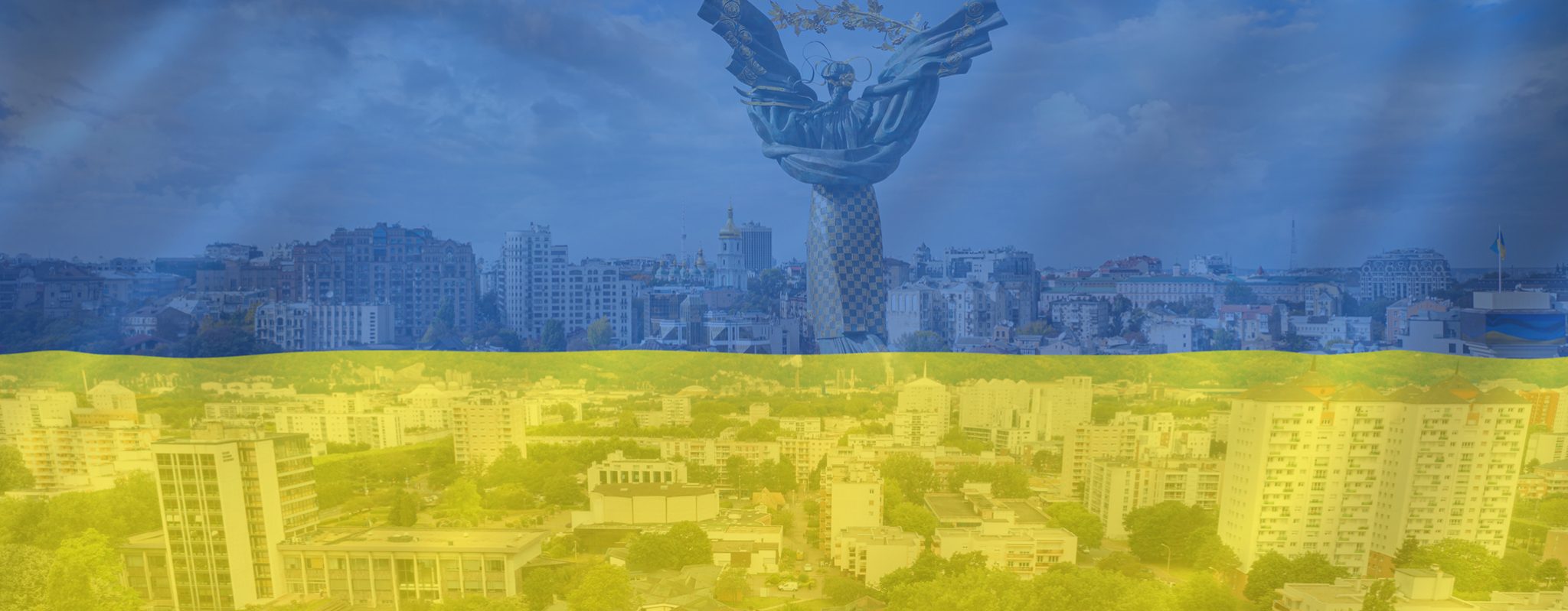 Des photos de Kiev et de Grand Quevilly avec le drapeau Ukrainien