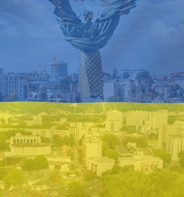 Des photos de Kiev et de Grand Quevilly avec le drapeau Ukrainien