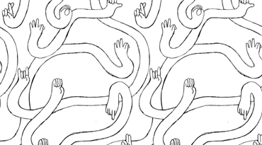 Des dessins de mains formant le mot artothèque en langue des signes - oeuvre de Marie-Margaux Bonamy