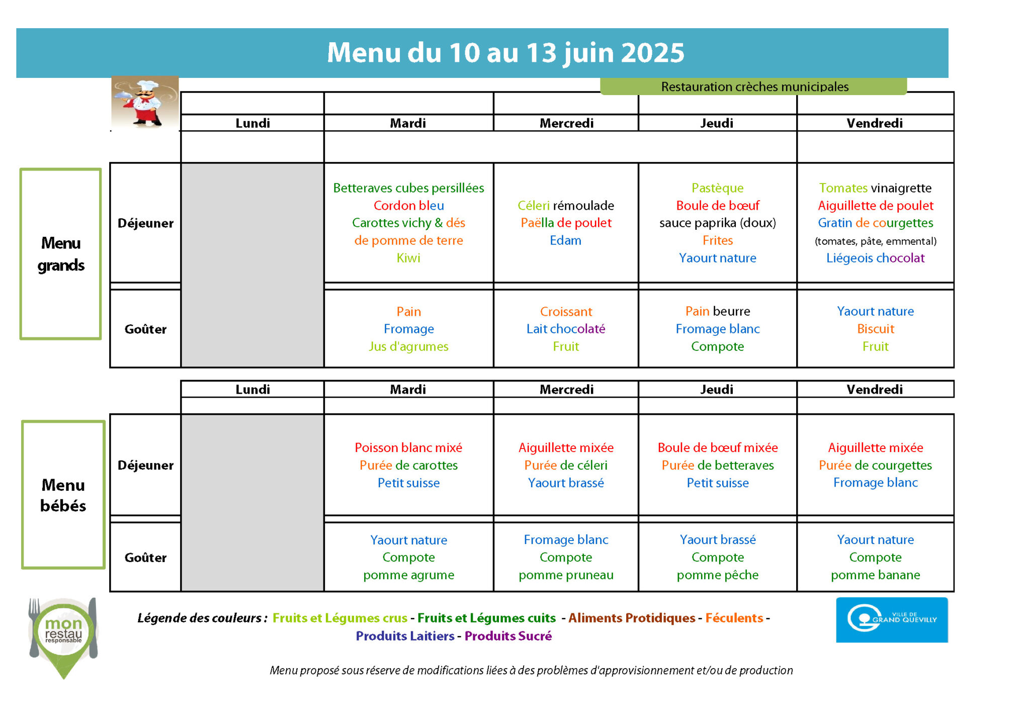 menu crèches