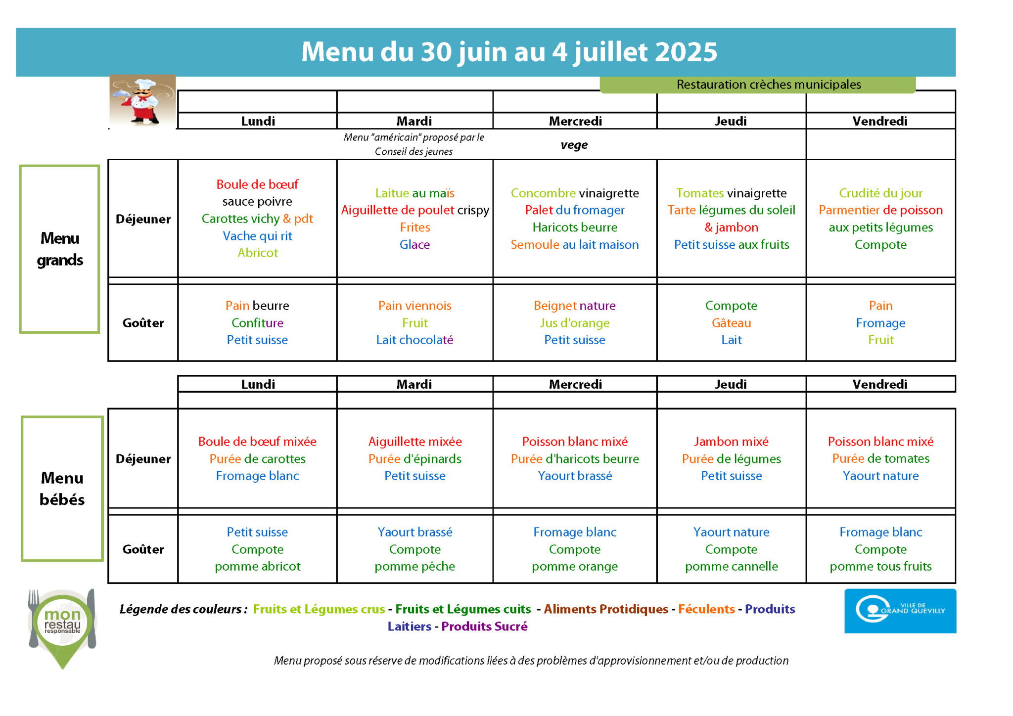 menu crèches