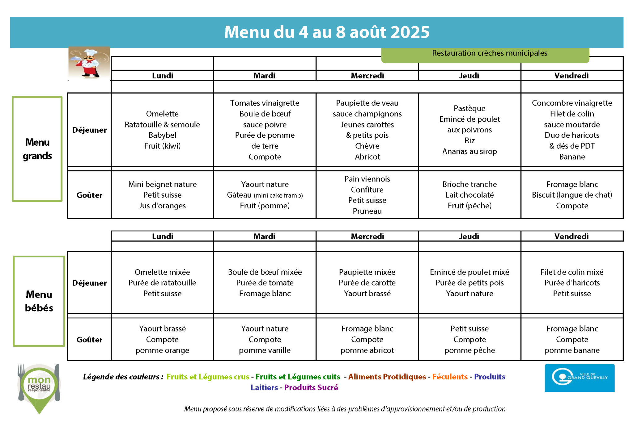 menu crèches