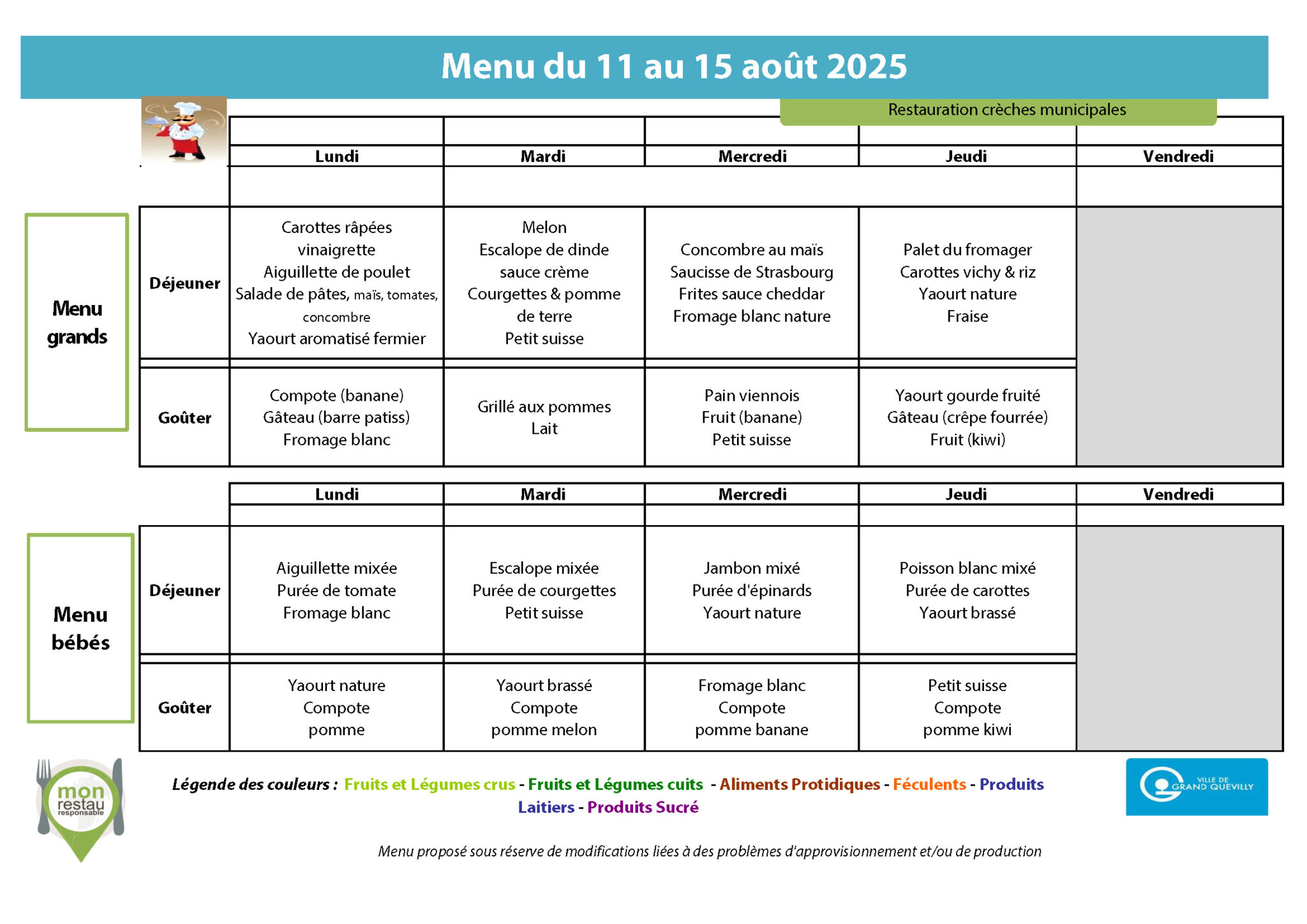 menu crèches