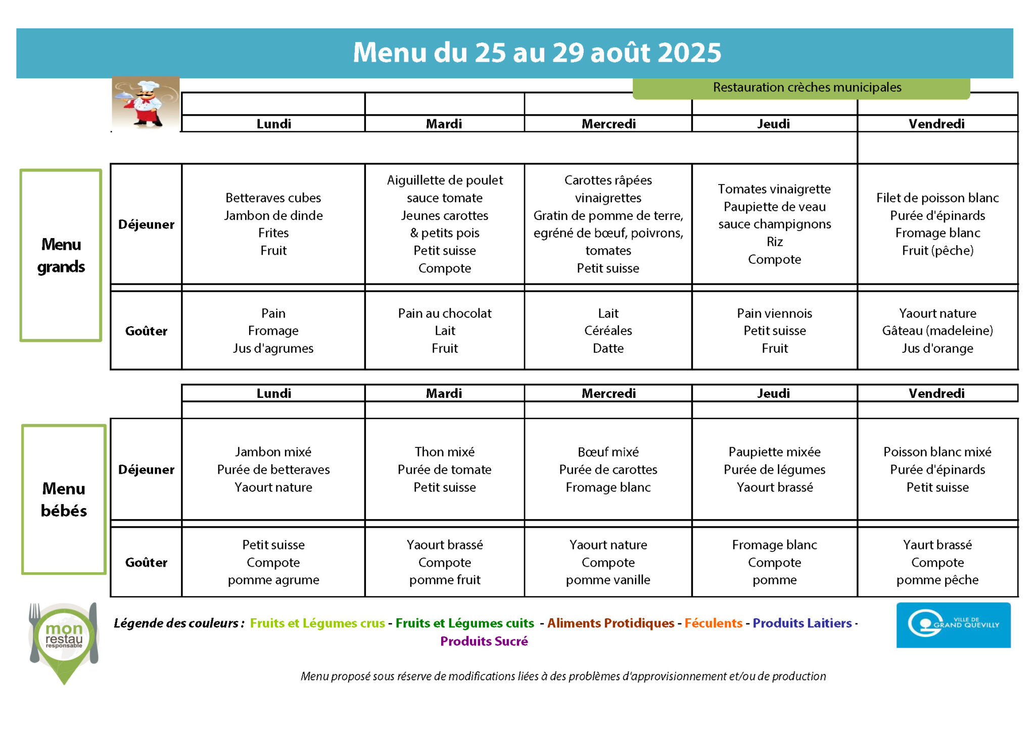 menu crèches