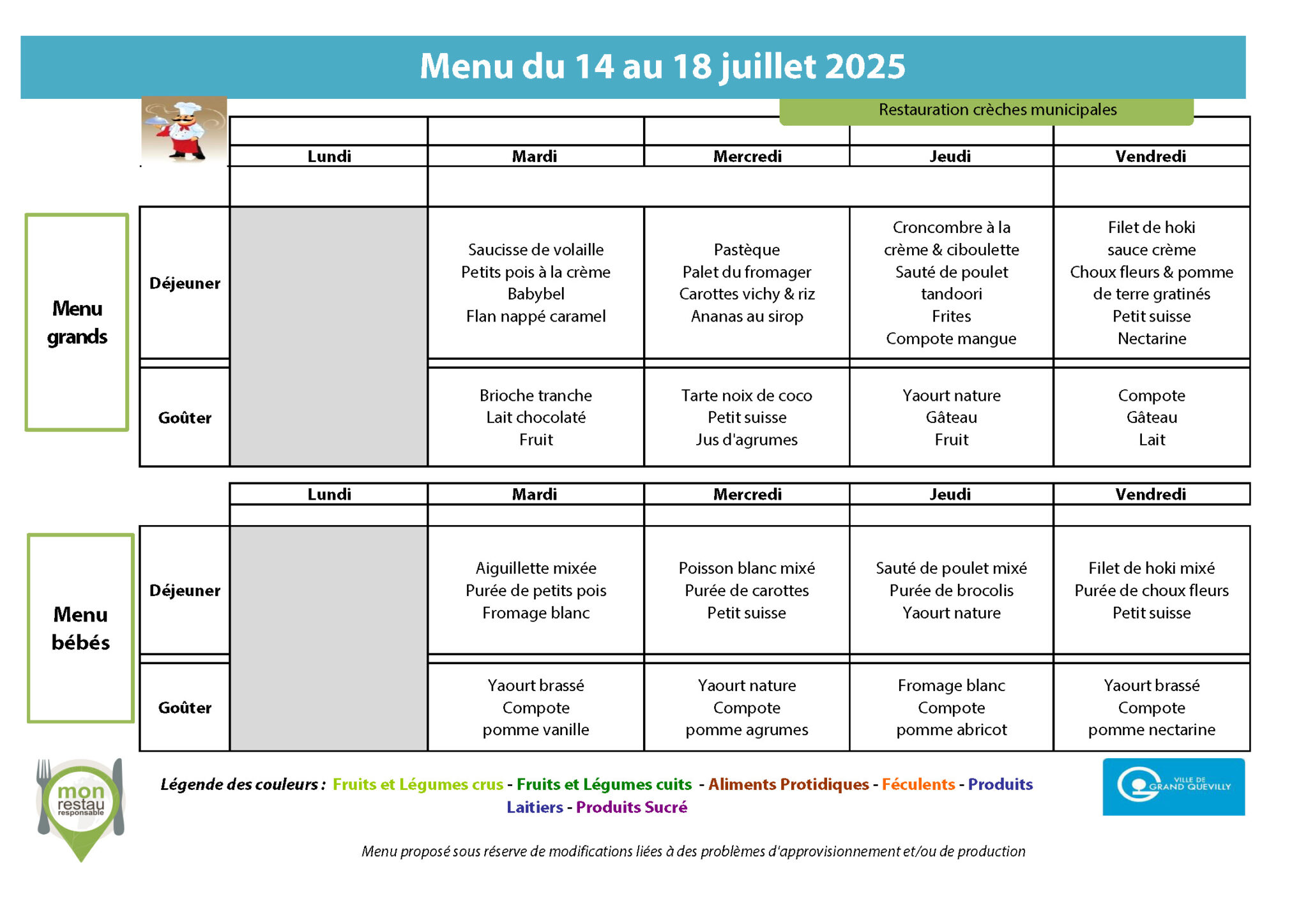 menu crèches