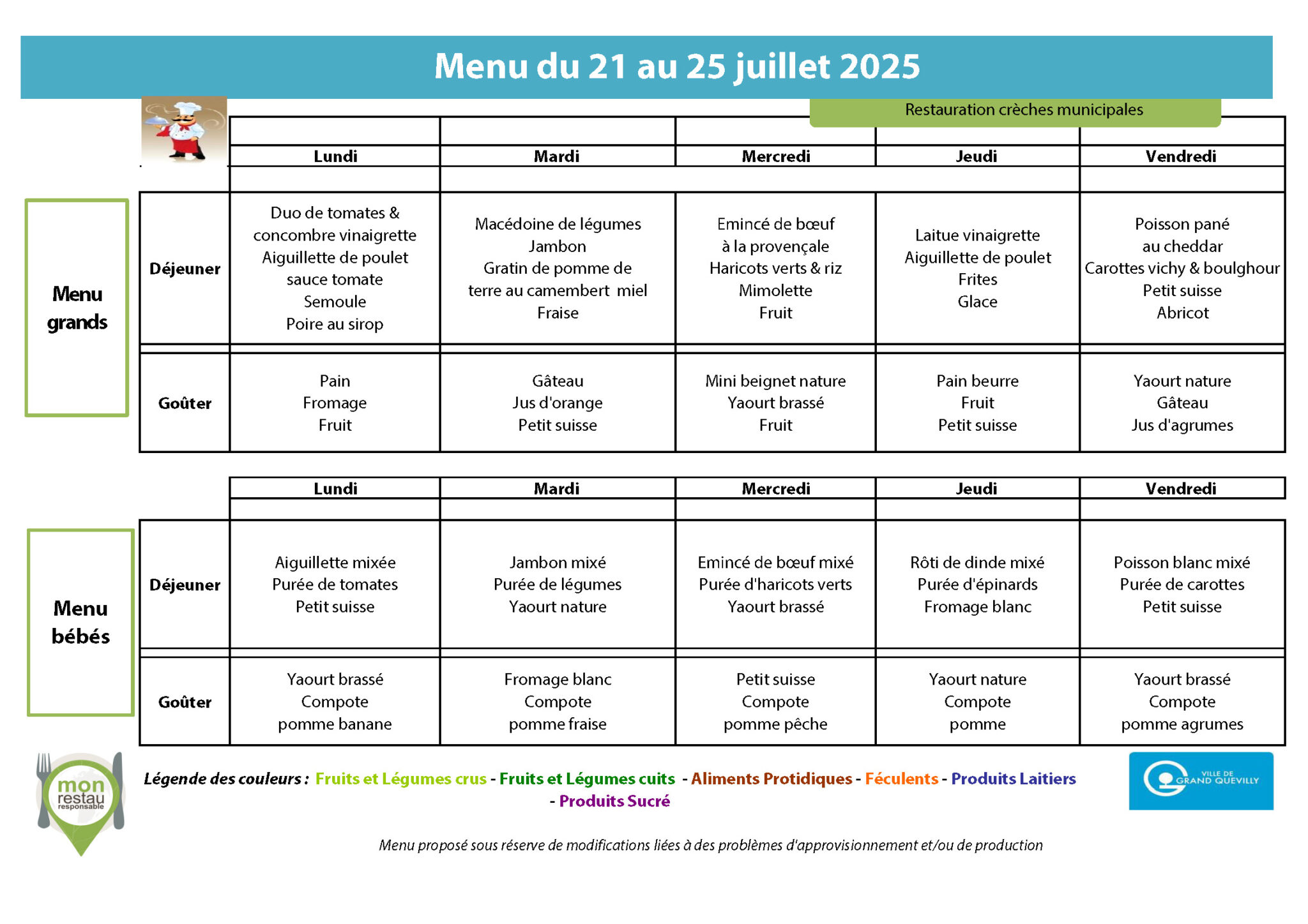 menu crèches