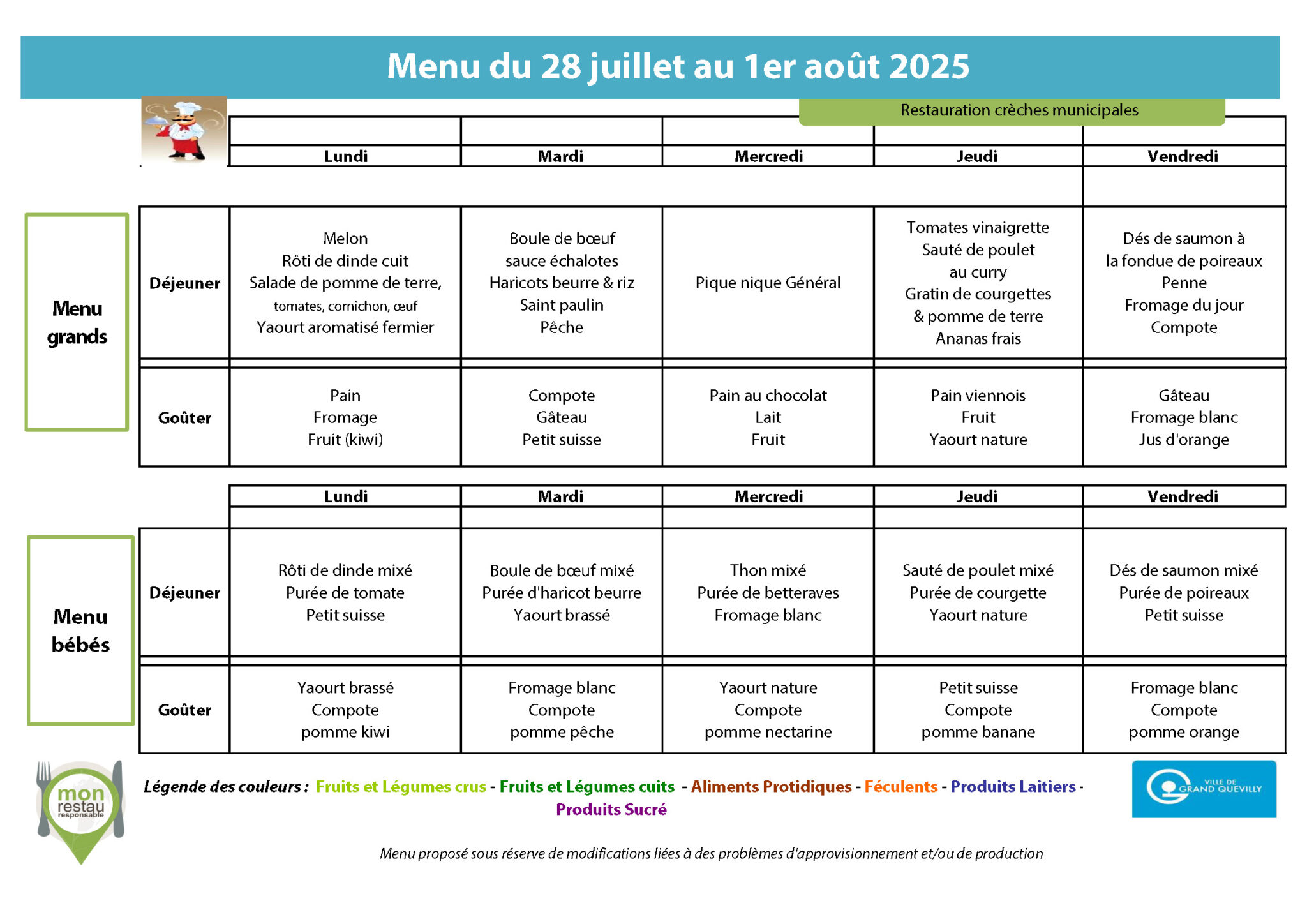 menu crèches