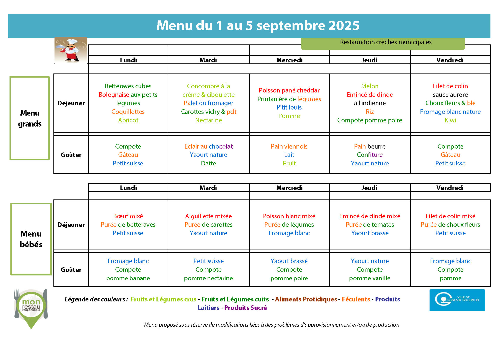 menu crèches