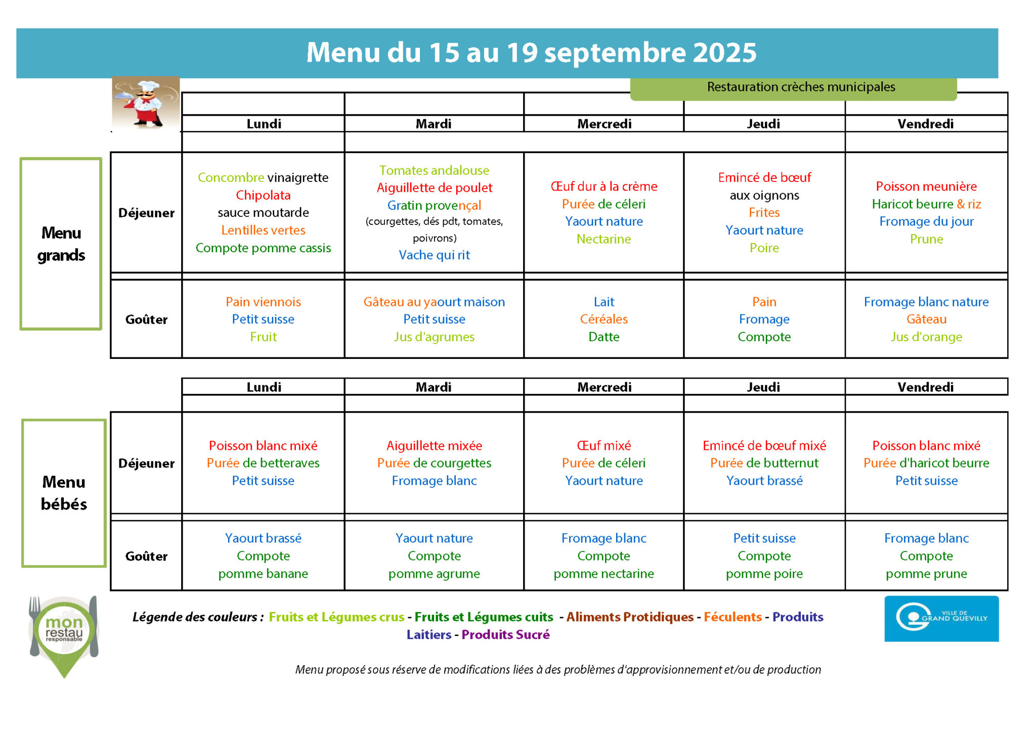 menu crèches