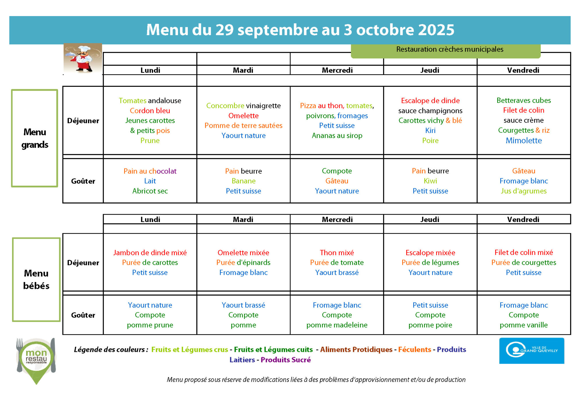 menu crèches