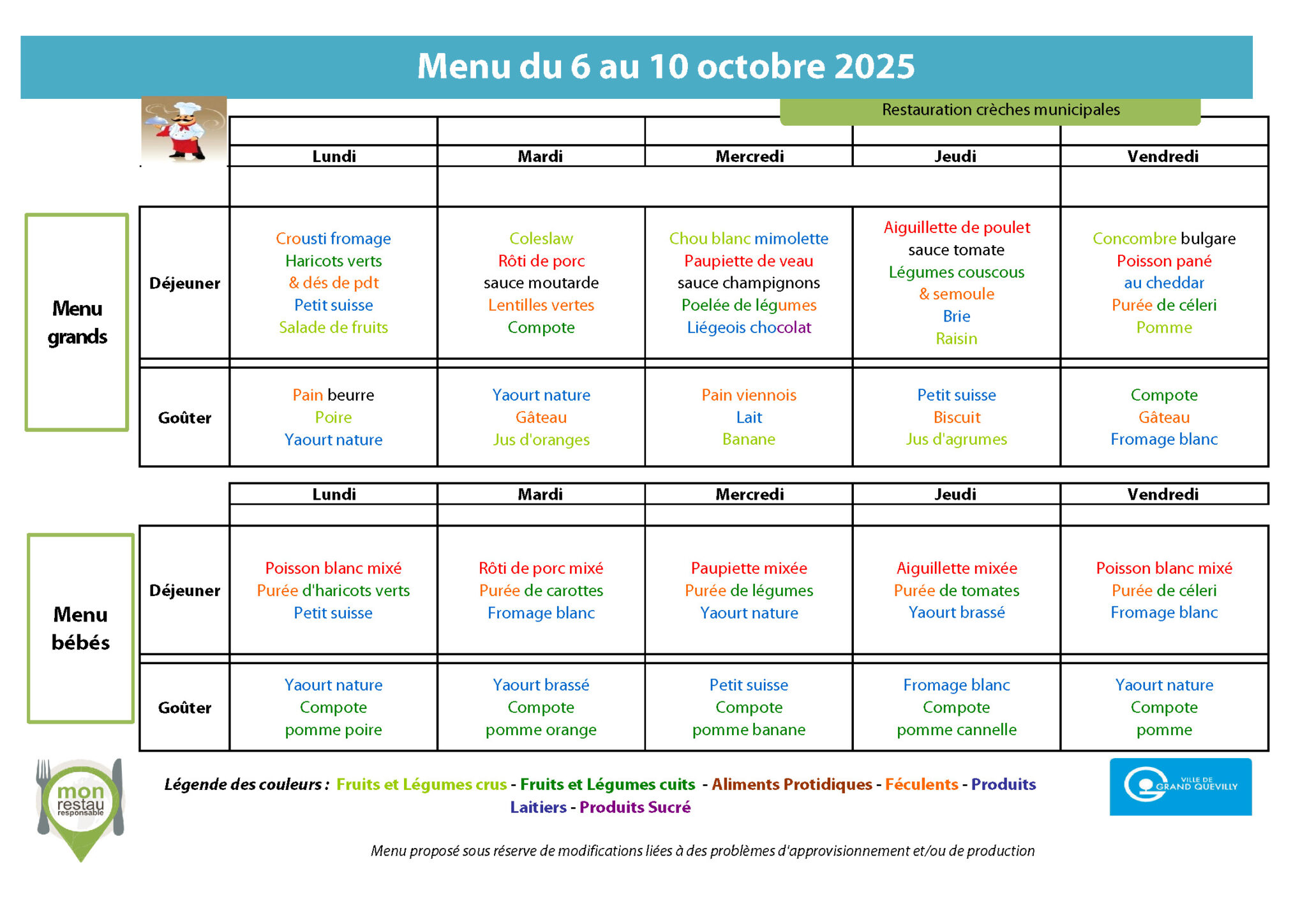 menu crèches