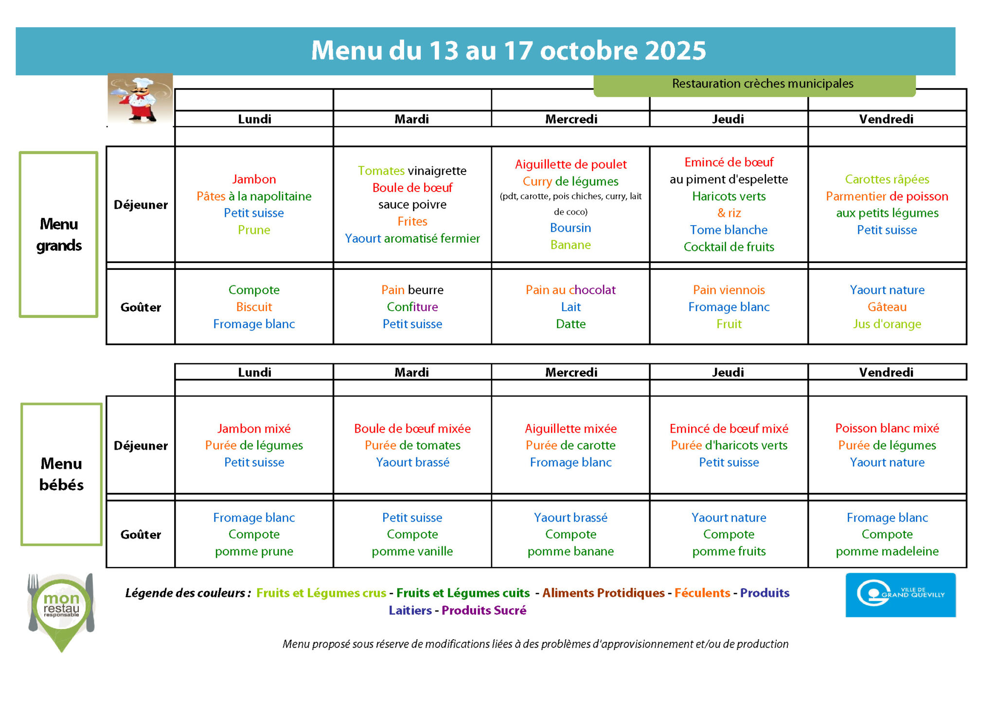 menu crèches