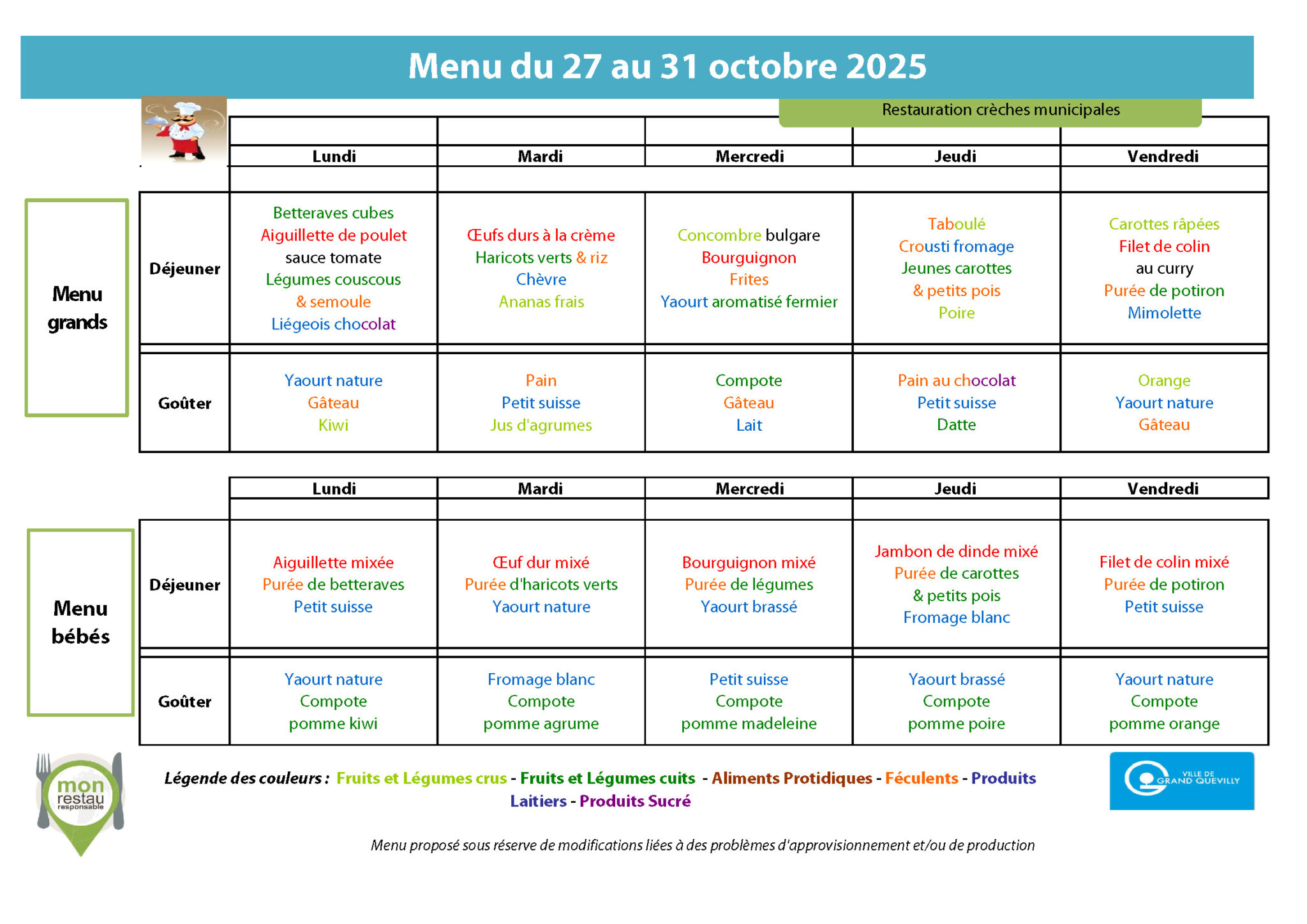 menu crèches